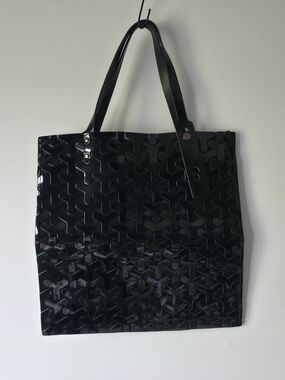 Black Patent Geometric Tote Bag